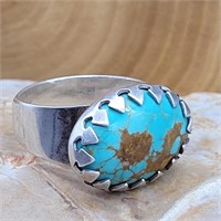 SIGNED CJ STERLING SILVER &TURQUOISE RING SZ 7