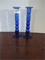 Pair of vtg cobalt hand blown vases/candle