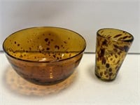 2- brown toirtise bowl and glass - 9” diameter