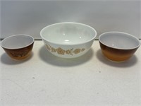 3- Pyrex bowls - largest measures 10 inches in