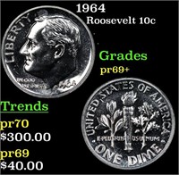 Proof 1964 Roosevelt Dime 10c Grades GEM++ Proof