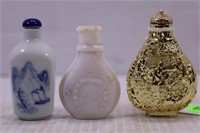 LOT OF 3 HAND CARVED & PORCELAIN ORIENTAL PERFUME