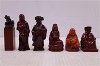 LOT OF 6 HAND CARVED ORIENTAL FIGURINES