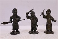 LOT OF 3 BRASS ORIENTAL WARRIOR FIGURINES - APPROX