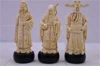 LOT OF 3 HAND CARVED? ORIENTAL ELDER FIGURINES -