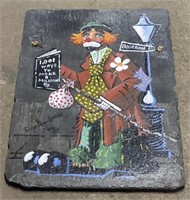 (QR) Hand Painted Clown on  Slate Tile Vintage