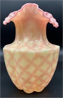 Fenton Burmese Diamond Optic Vase Uv Reactive