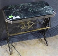 Art deco side table in cast metal and green marble