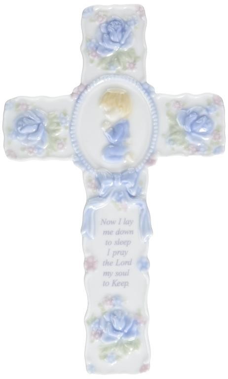Cg Cosmos Figurine Baby Boy Cross,White and Blue