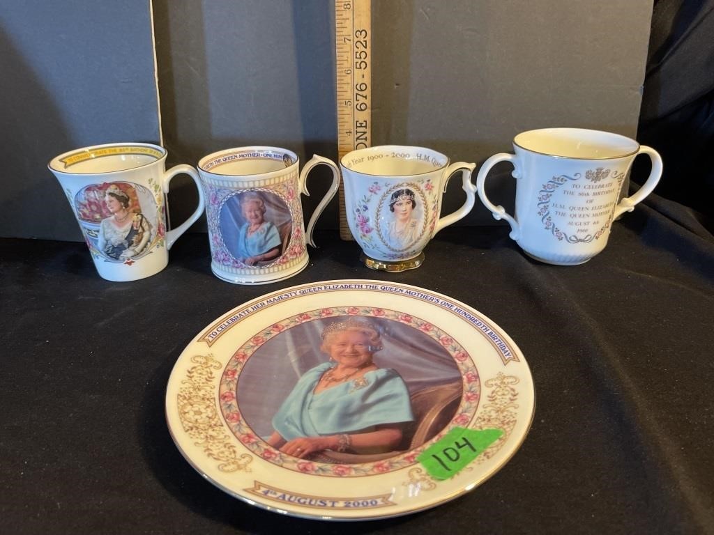 Queen Mother plate & mugs