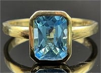 Gold Tone Sterling Blue Stone Ring, Sz 7