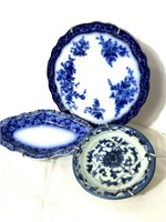 Antique Flow Blue Plates and Oriental Plate