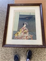 18"x22” Asian Art Work. Needs re-Framing no ship