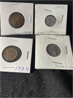 (4) 1943, 1928, 1924 and 1945 pennies