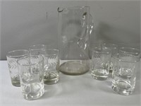 Etched Pitcher; Etched Juice Tumblers