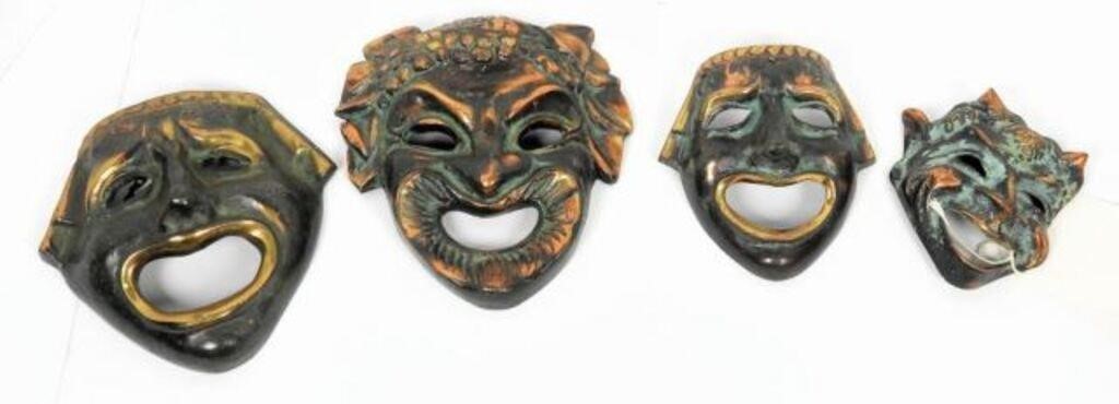 (4) Figural brass masks in graduated sizes 3”t0