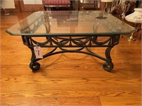 Coffee table with metal frame & beveled glass top