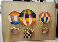 Signed oil on canvas - hot air balloons