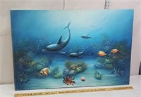 Signed oil painting on canvas - dolphins