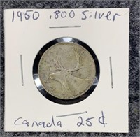 1950 Canada 25 Cent Coin 80% Silver