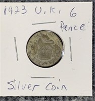1923 Silver UK 6 Pence Coin