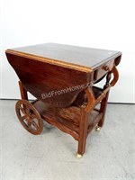 OAK TEA WAGON ON WHEELS