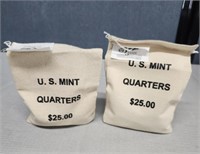2 Sealed $25 Quarter bags Indiana Illinois US mint