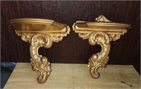 Pair of vintage wooden gold wall sconces