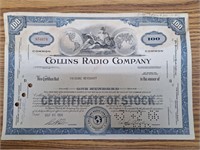 Collins radio company stock certificate