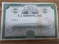 EJ korvette stock certificate