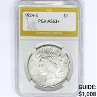 1924-S Silver Peace Dollar PGA MS63+