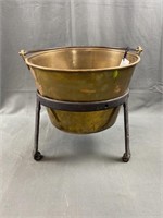 Antique Brass Kettle with Cast Iron Stand