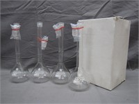 Lot of 4 11 ML Volumetric Glass Flasks w/Stoppers