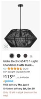 Globe Electric 65470 1-Light Chandelier