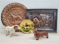 Hound Dog Copper Plate and Antique Ceramics Lot