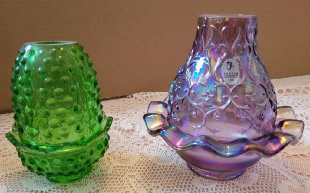 FENTON 2 PC CANDLE HOLDERS- ONE CARNIVAL