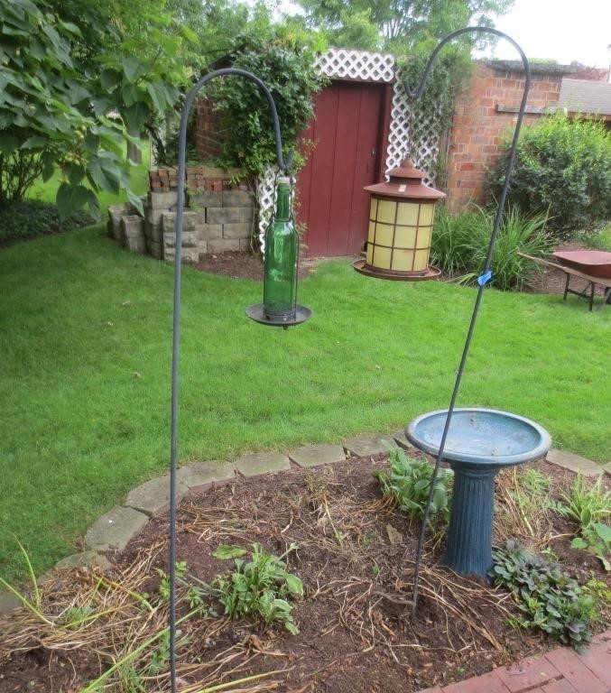 2 Shepherds hooks & bird bath