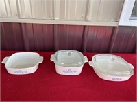 Three-piece corning, ware casserole set