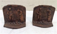 Pair Vtg Brass Look Cast Metal Farm Scene