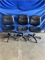 Set of 3 rolling office chairs, one has damage to