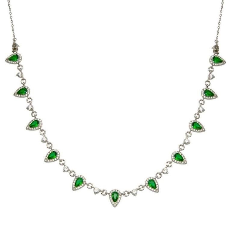 Sterling Silver Green Crystal Dangle Necklace