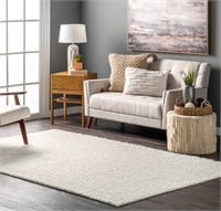 Lluvia Machine Washable Faux Shag Area Rug White