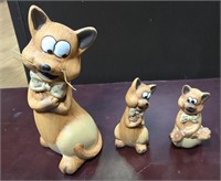 set Of 3 Funny Cat Ceramic Figurines