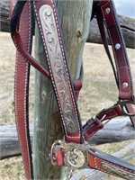 LEATHER SHOW HALTER SILVER DETAIL, LEATHER LEAD