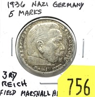 1936 German 5 marks