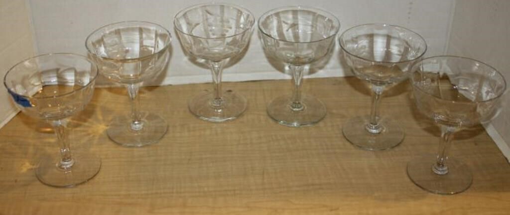 SET OF 6 ETCHED STEMWARE