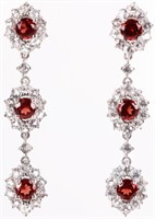 10K WHITE GOLD GARNET LADIES EARRINGS