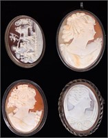 VINTAGE STERLING SILVER CAMEO LADIES BROOCHES (4)