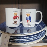 8 Ralph Lauren Denimware plates 2 Polo Bear Mugs