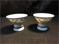 2 Blue and White Porcelain Sake  Cups